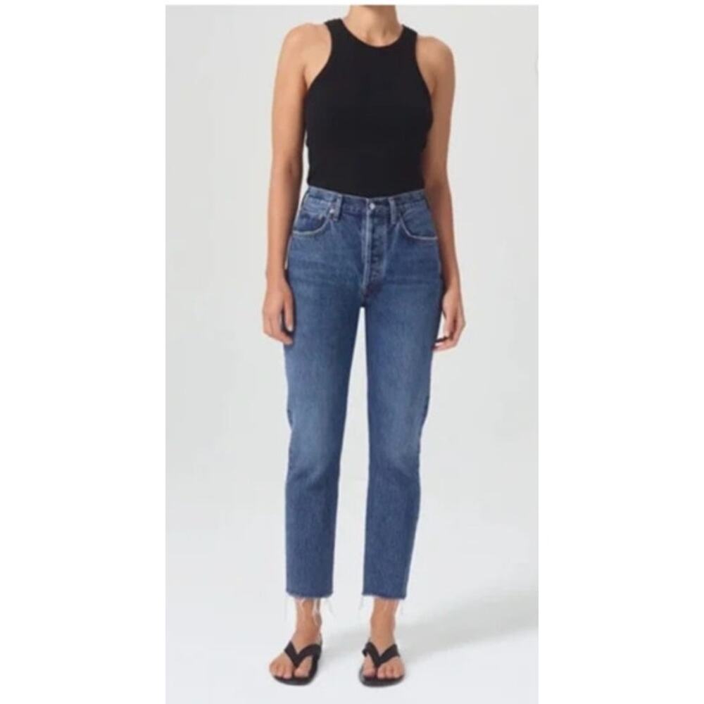 AGOLDE Riley Crop High Rise Straight Jeans in Frequency 25